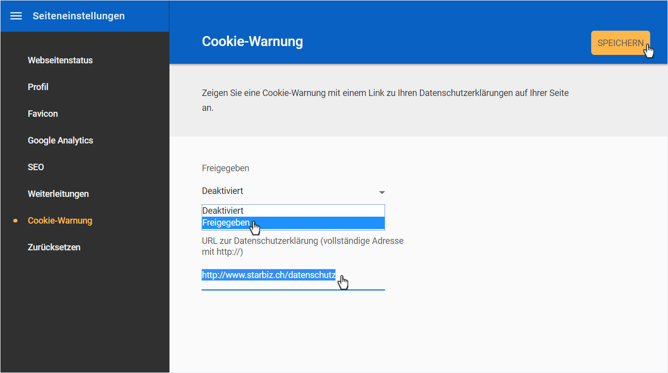 Designer: Cookie-Warnung einrichen